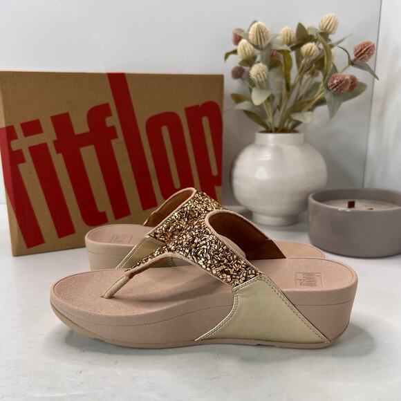 Fitflop Lulu Shimmerfoil Platform Toe-Thongs Sandal Gold Women 5 NWB - Picture 6 of 11